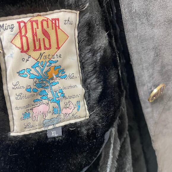 Ming Zhu Best of Nature Brown Leather Suede Fur Trim Cuffs and Collar Coat XL - Picture 9 of 9